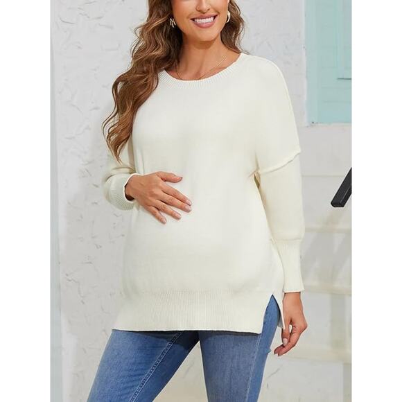 New Medium Oversized, Scoop Neck, Batwing Maternity Sweater in Ivory - Picture 4 of 4